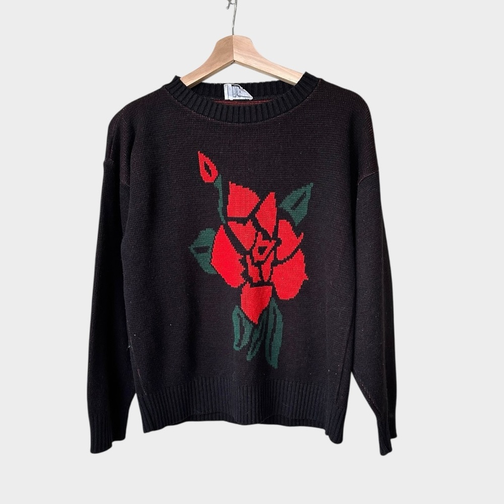 Intarsia Rose Knit Sweater - Vintage, Whimsigoth, Valentine's, Vamp